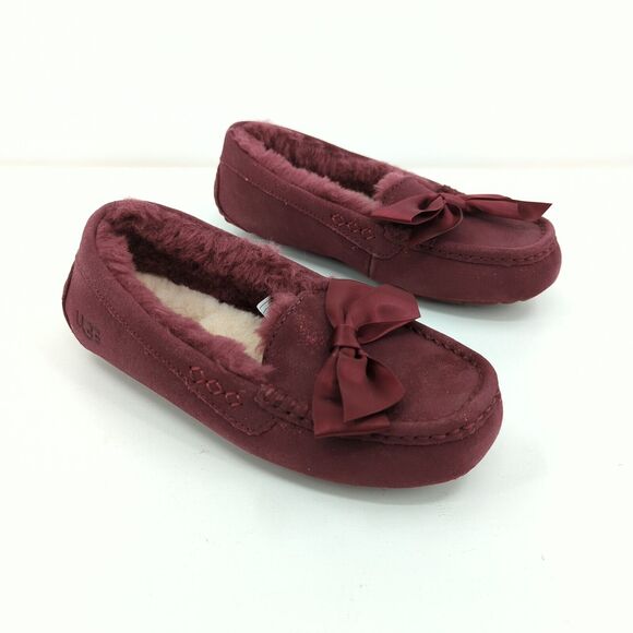 UGG Women 5 Ansley Bow Moccasins Wild Grape Purple Glimmer Faux Fur Lined NEW - Picture 1 of 8